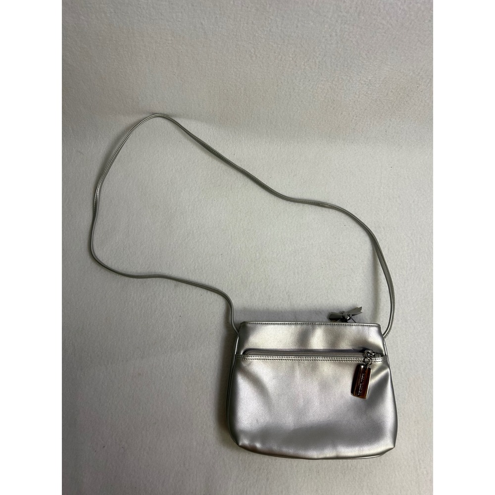 Y2K Cyber Giani Bernini Womens Small Silver Metallic Triple Zip Crossbody Bag